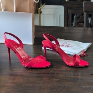 Christian Louboutin O Marylin 85 Red Ole/Lin Ole Slingback Heels - NIB Size 38.5